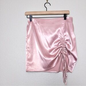 Y2K Toska Pink Satin Mini Skirt S Blush Pink Ruched Front Side Tie Vintage